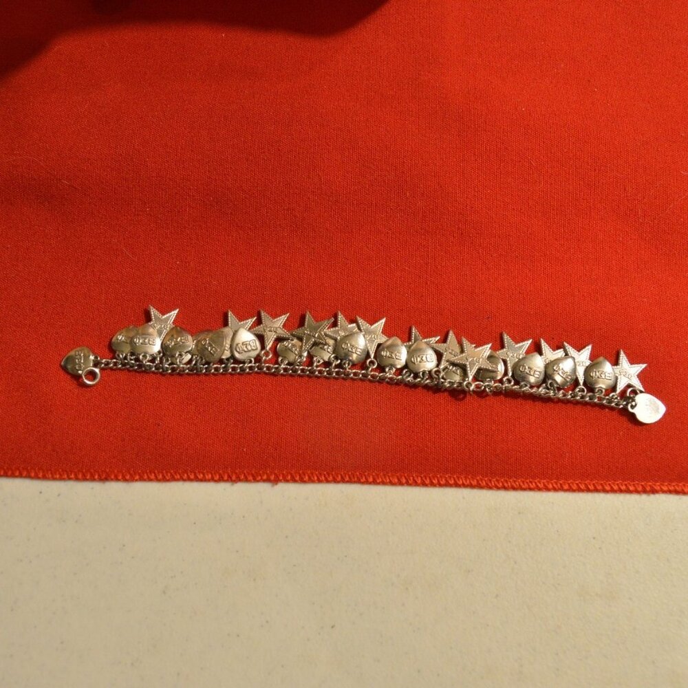 BΣΦ Beta Sigma Phi Sterling Silver Charm Bracelet Hearts & Stars 1945 - 1965 VTG